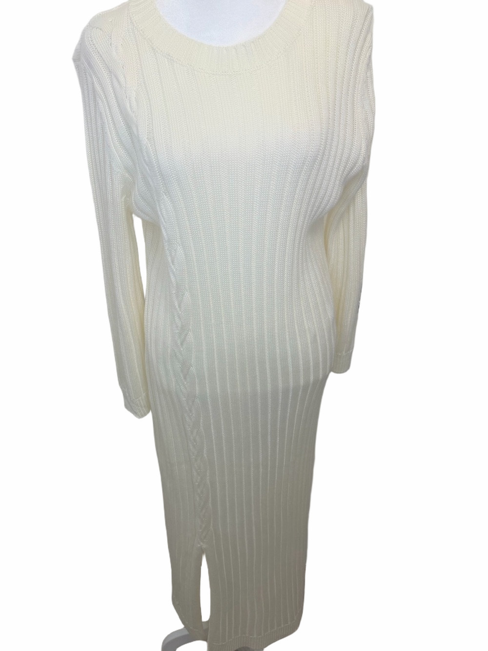 Calvin Klein Cream Ribbed Long Sleeve Crewneck Maxi Sweater Dress Size XL NWOT